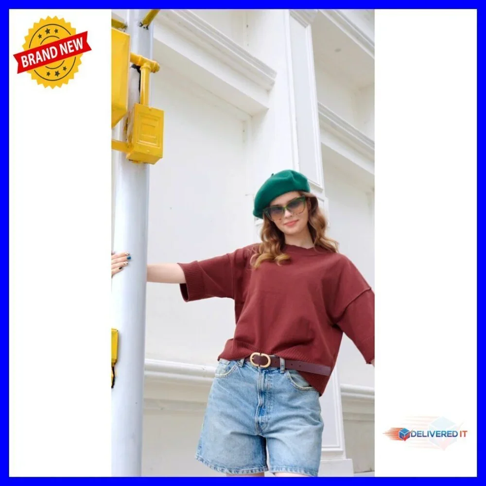 Oversized Cropped Sweater Lightweight Knit Top Casual Summer Crewneck Y2K